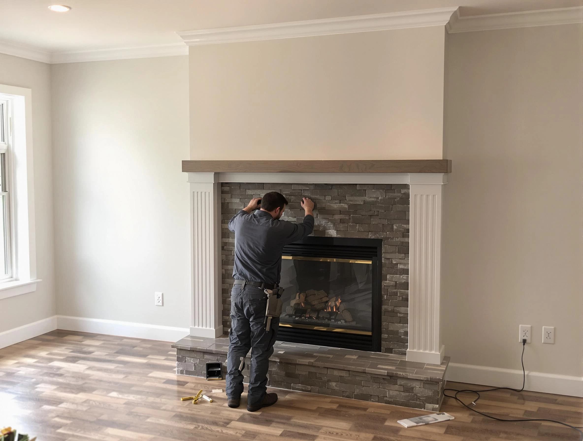 Marlboro Chimney Sweep finishing a custom fireplace install in Marlboro, NJ